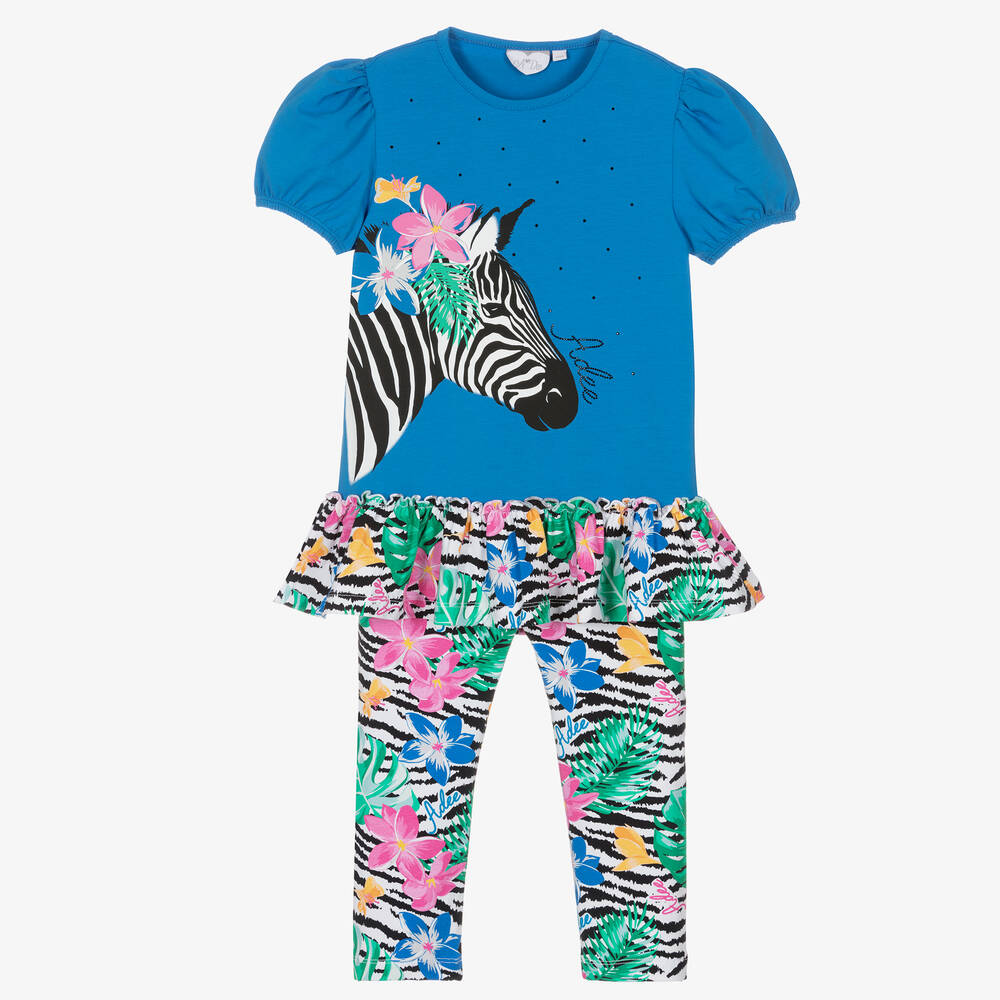 A Dee Kids' Girls Blue Tropical Print Leggings Set
