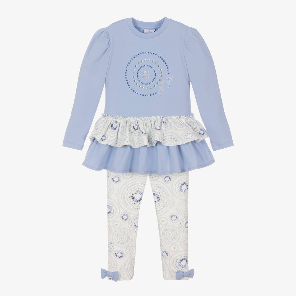 A Dee - Girls Blue & White Cotton Leggings Set | Childrensalon