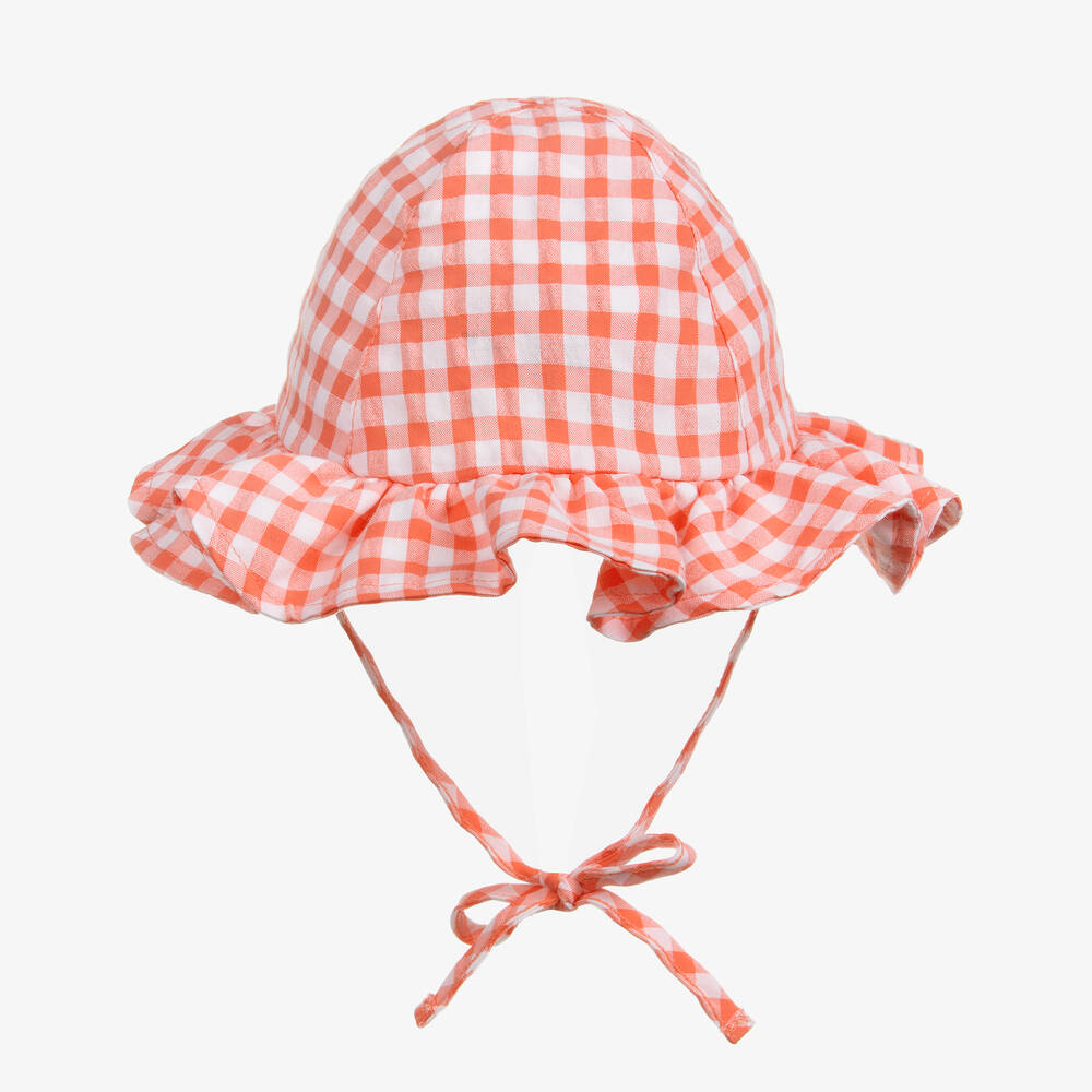 A Dee Babies' Girls Coral Pink Gingham Cotton Hat