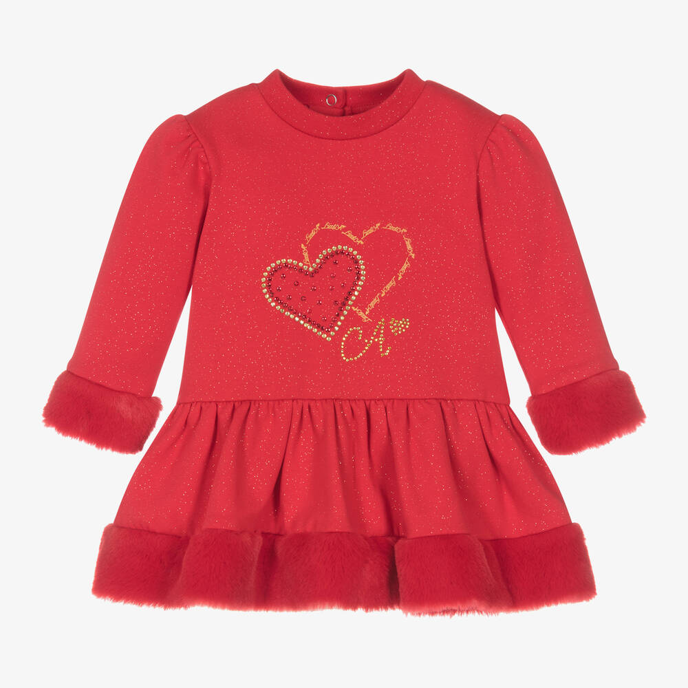 A Dee - Girls Glittery Red Cotton Dress | Childrensalon