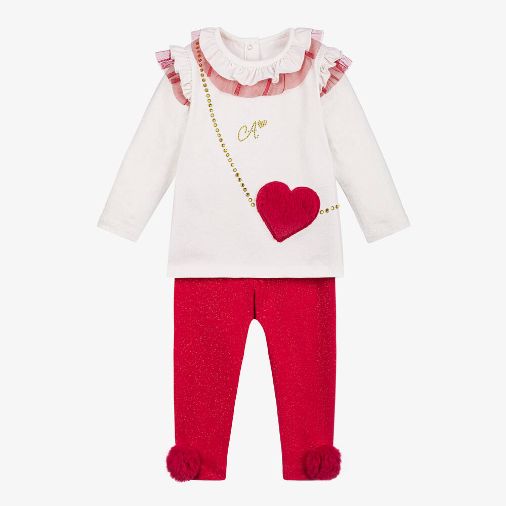 A Dee - Girls Glittery Red Cotton Leggings Set | Childrensalon