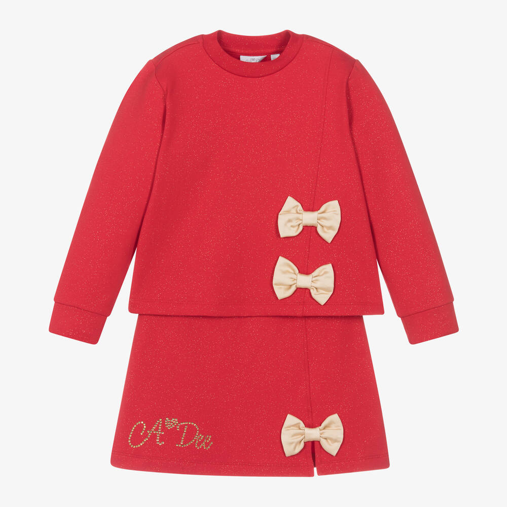 A Dee - Girls Glittery Red Cotton Skirt Set | Childrensalon