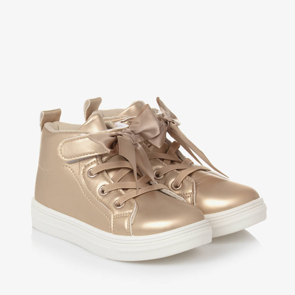 A Dee - Girls Gold Faux Leather High Top Trainers | Childrensalon