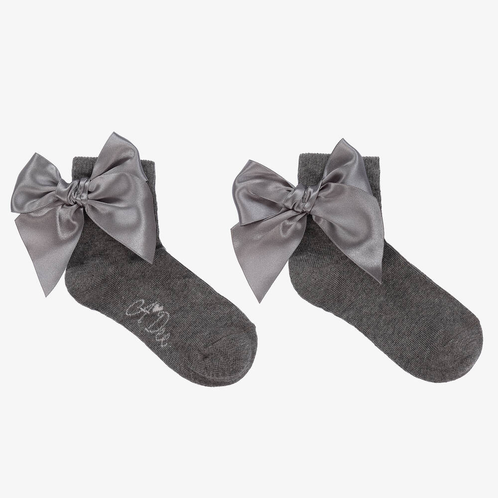 A Dee Babies' Girls Grey Cotton Bow Socks In Gray
