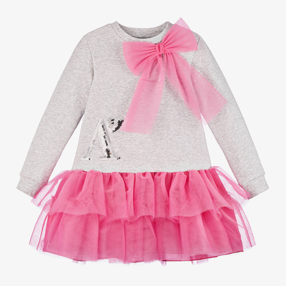 A Dee - Girls Grey Cotton & Tulle Tutu Dress | Childrensalon