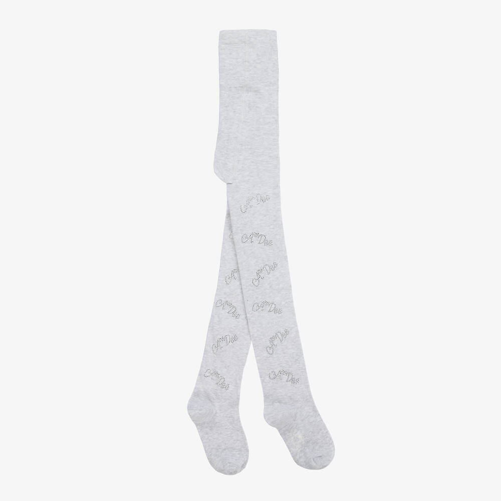 A Dee - Girls Grey Knit Diamanté Tights | Childrensalon