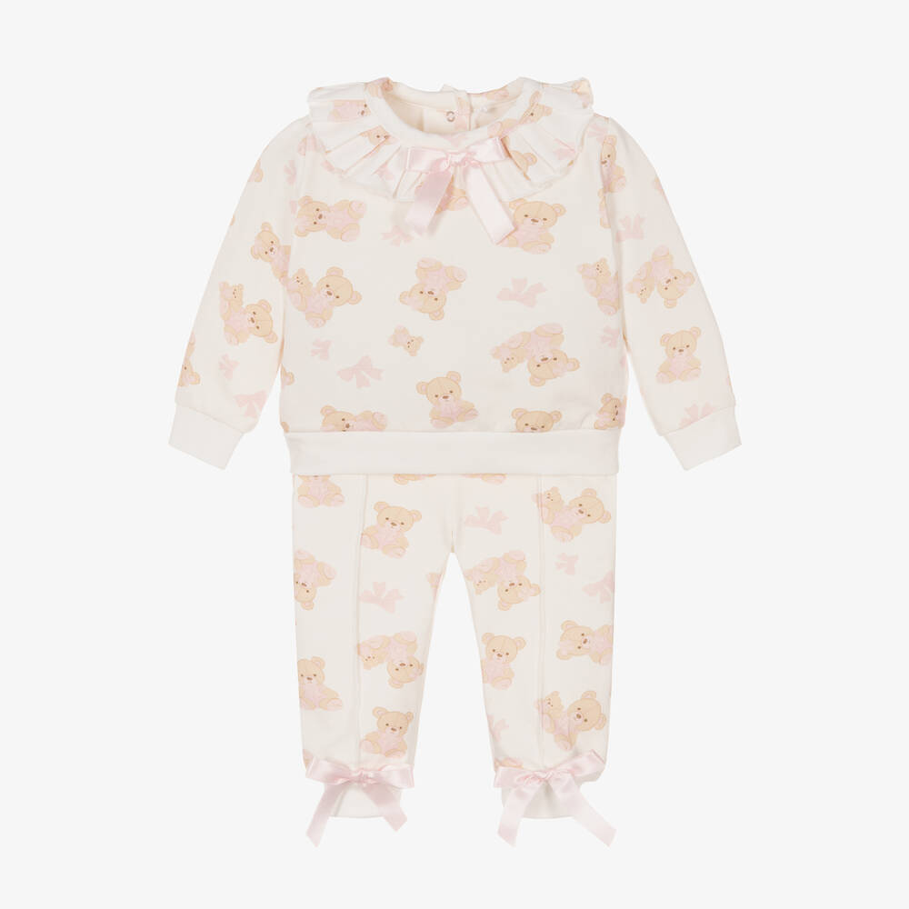 A Dee - Girls Ivory Cotton Teddy Bear Tracksuit | Childrensalon