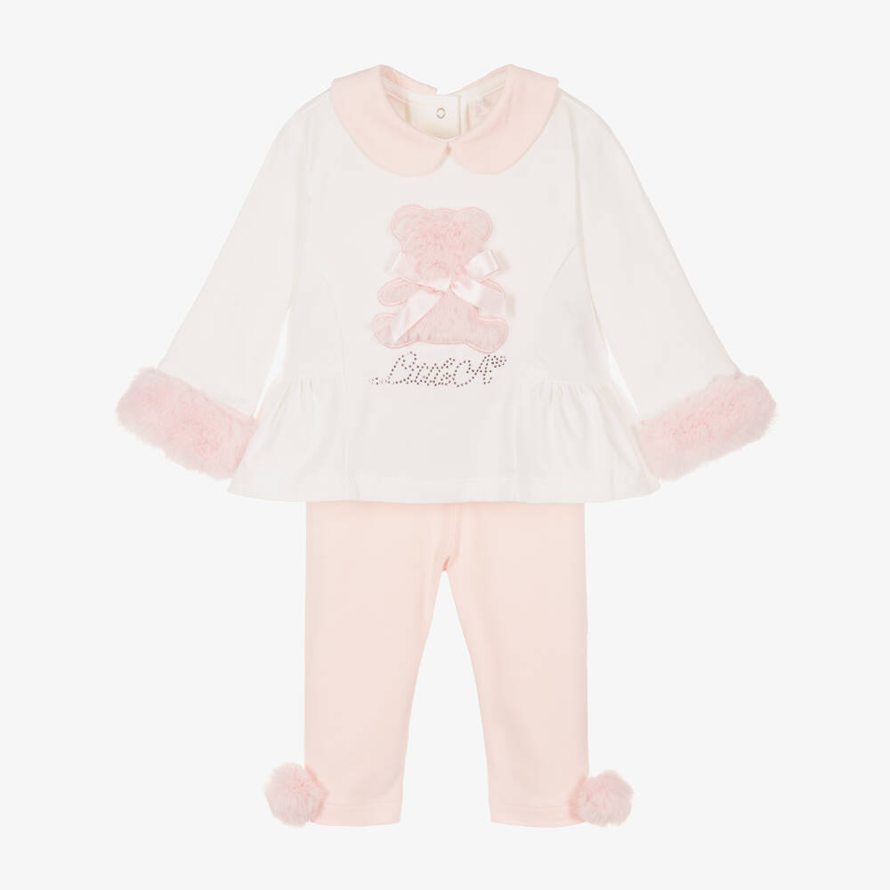 A Dee - Girls Ivory & Pink Cotton Leggings Set | Childrensalon