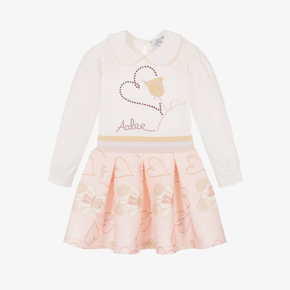 A Dee - Girls Ivory & Pink Teddy Print Skirt Set | Childrensalon