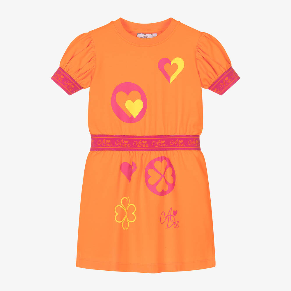 A Dee - Girls Orange Cotton Heart Dress | Childrensalon