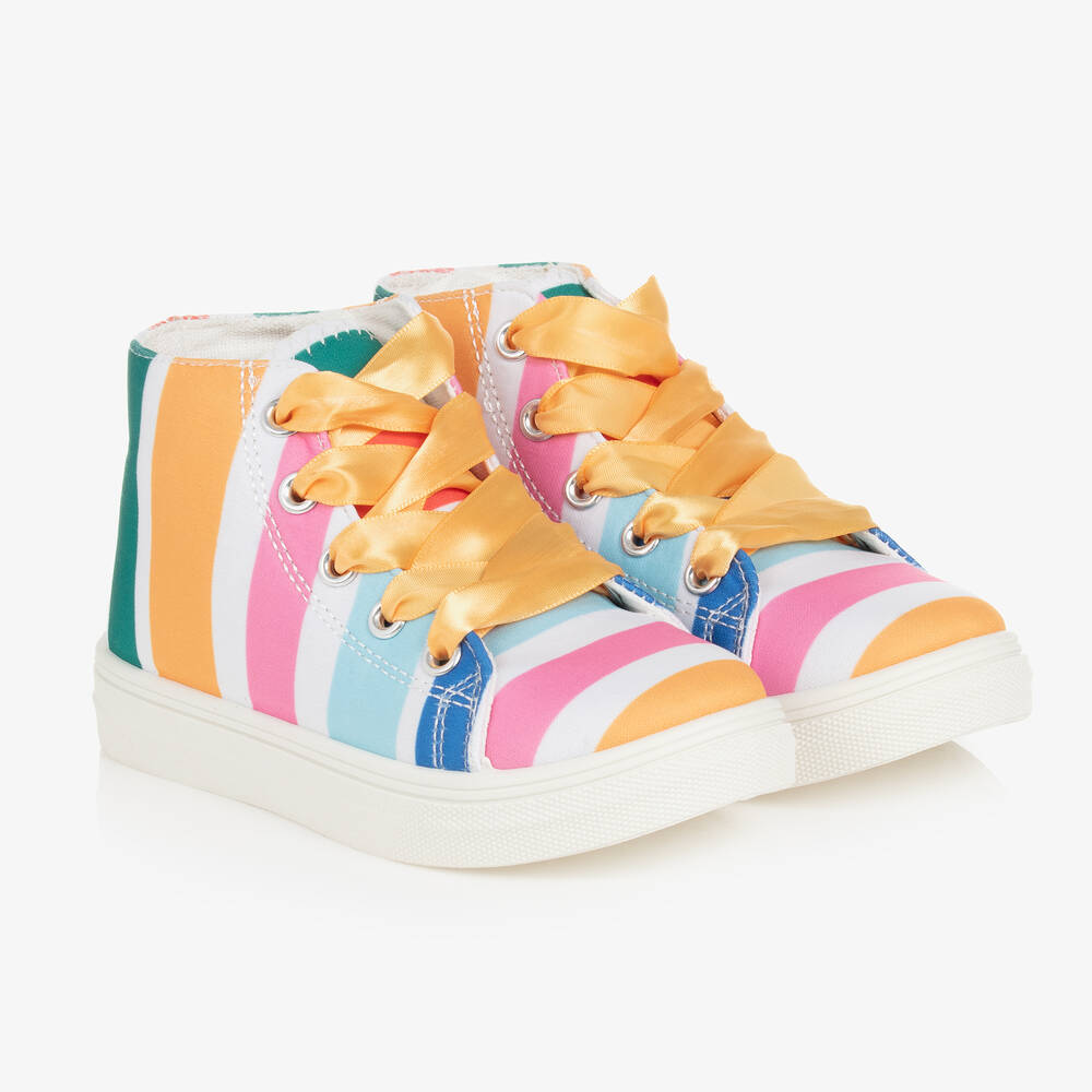 A Dee Kids' Girls Pastel Striped High-top Canvas Trainers In Yellow