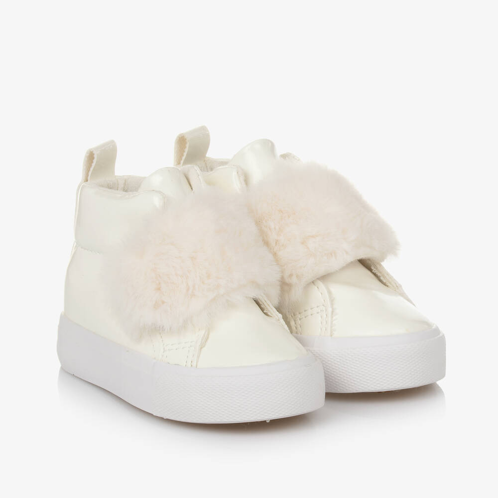 A Dee - Girls Patent Ivory High Top Trainers | Childrensalon