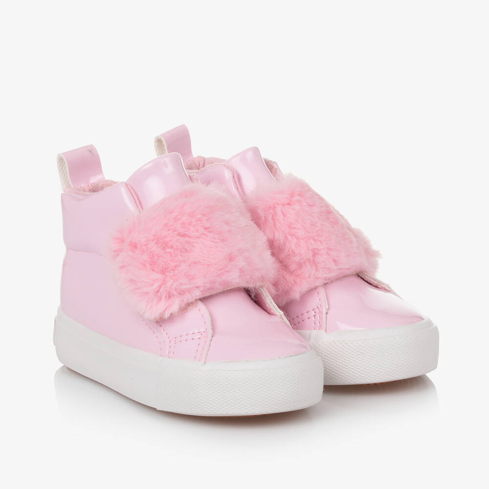 A Dee - Girls Patent Pink High Top Trainers | Childrensalon