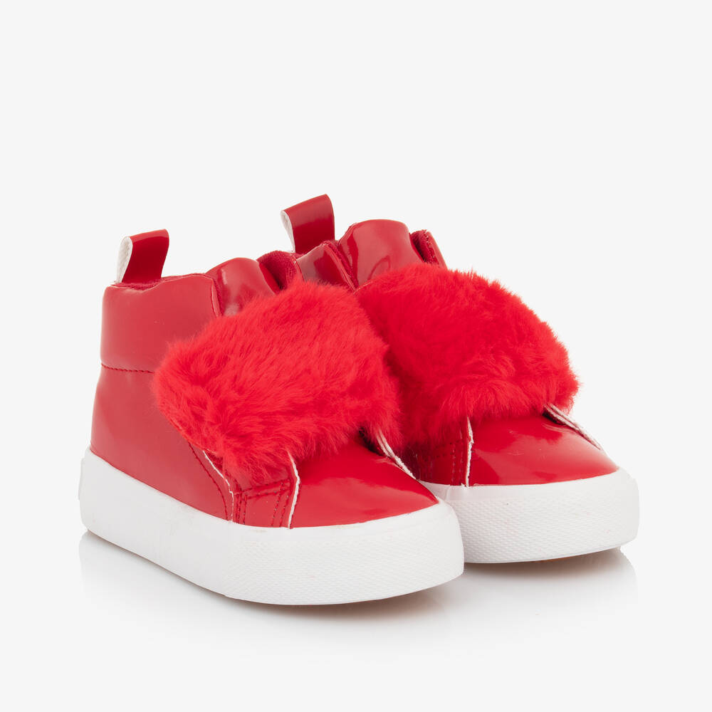 A Dee - Girls Patent Red High Top Trainers | Childrensalon