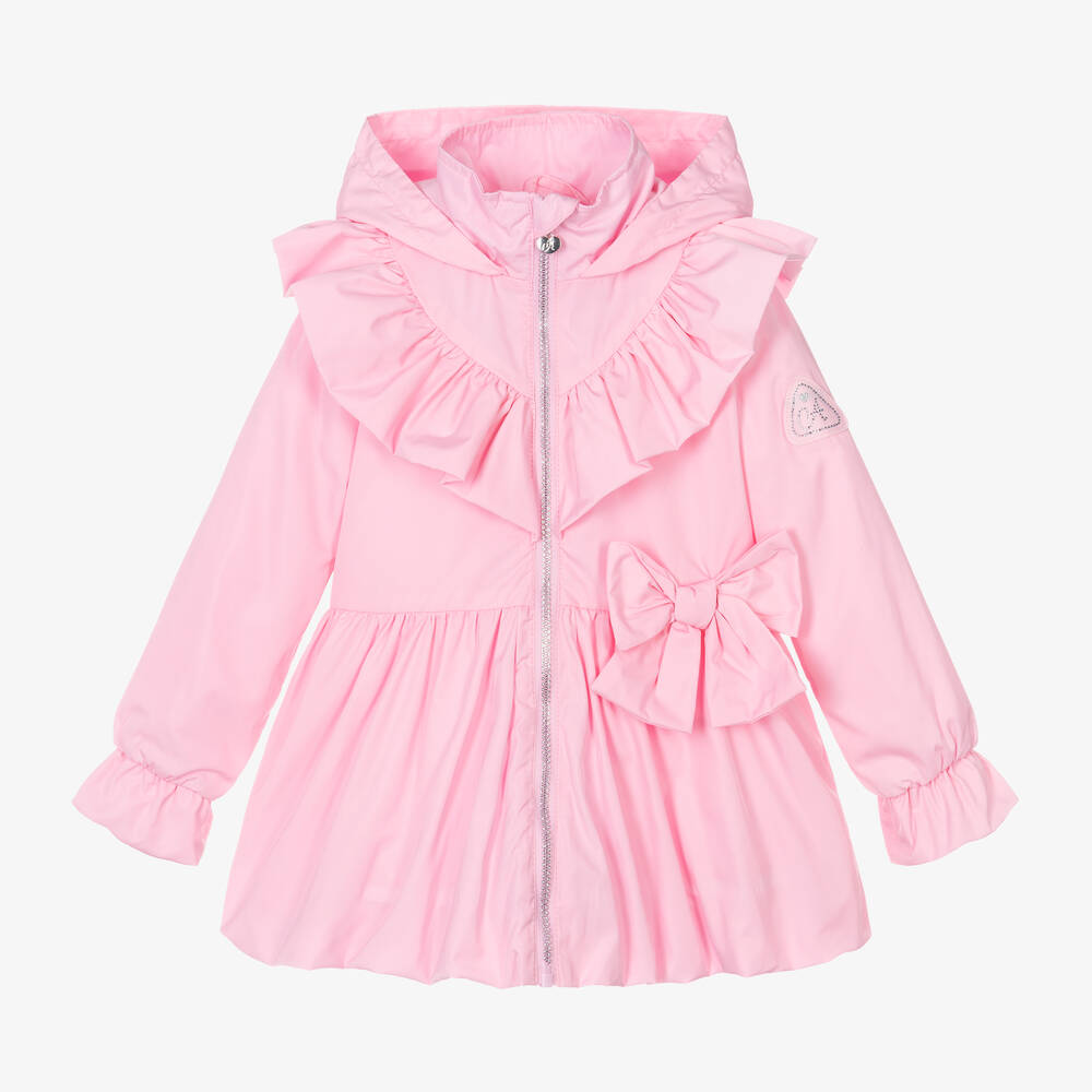 A Dee - Girls Pink Bow Hooded Coat | Childrensalon