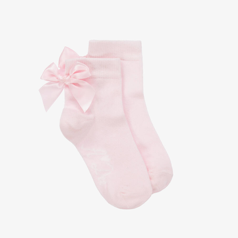 A Dee - Girls Pink Cotton Bow Ankle Socks | Childrensalon