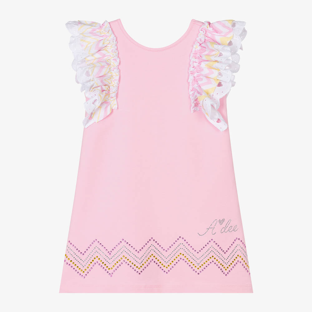 A Dee - Girls Pink Cotton Bow Dress | Childrensalon