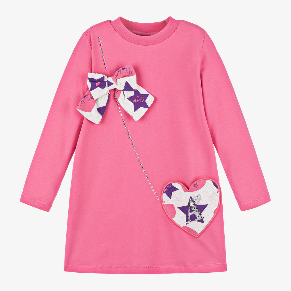 A Dee - Girls Pink Cotton Diamanté Dress | Childrensalon