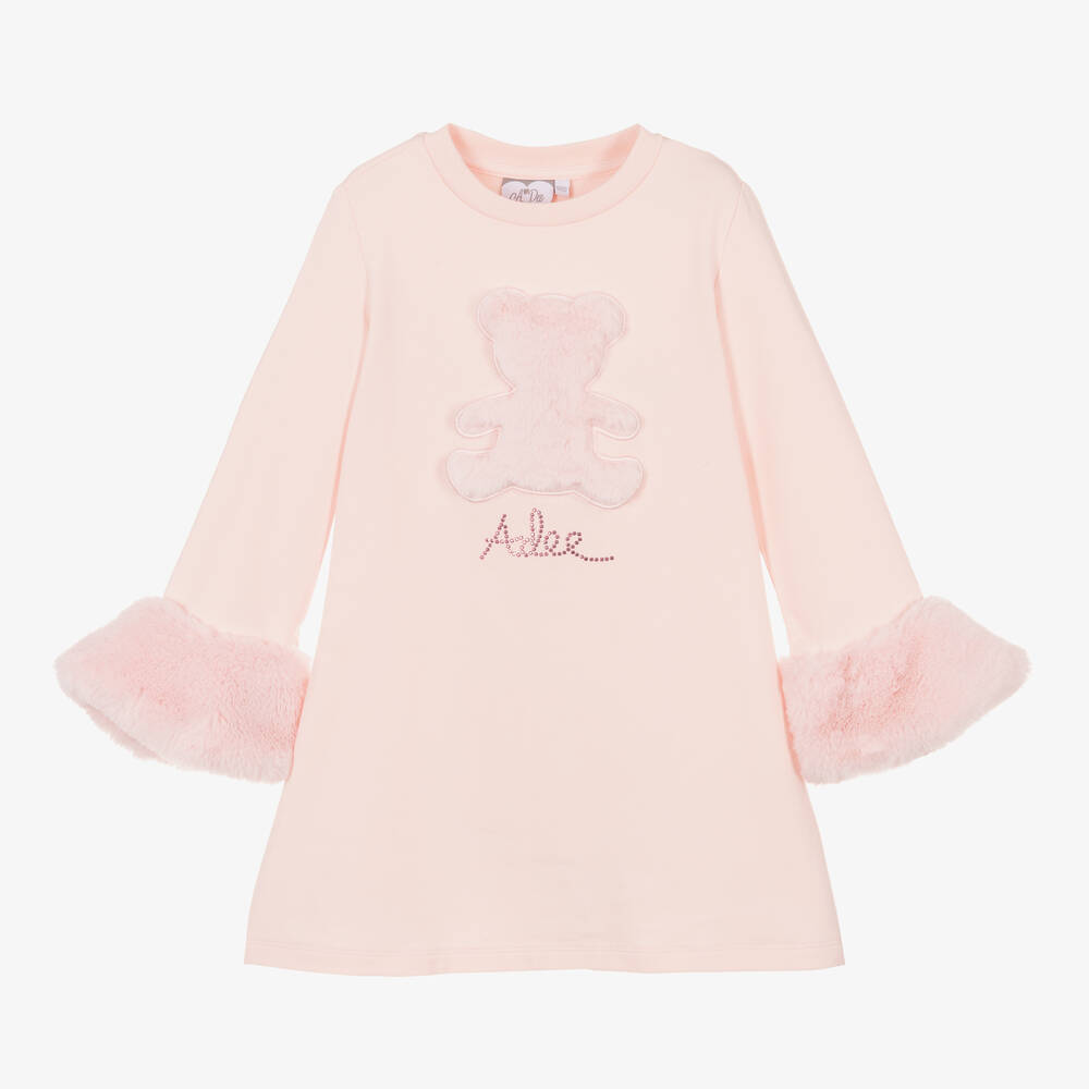 A Dee - Girls Pink Cotton Jersey Teddy Dress | Childrensalon