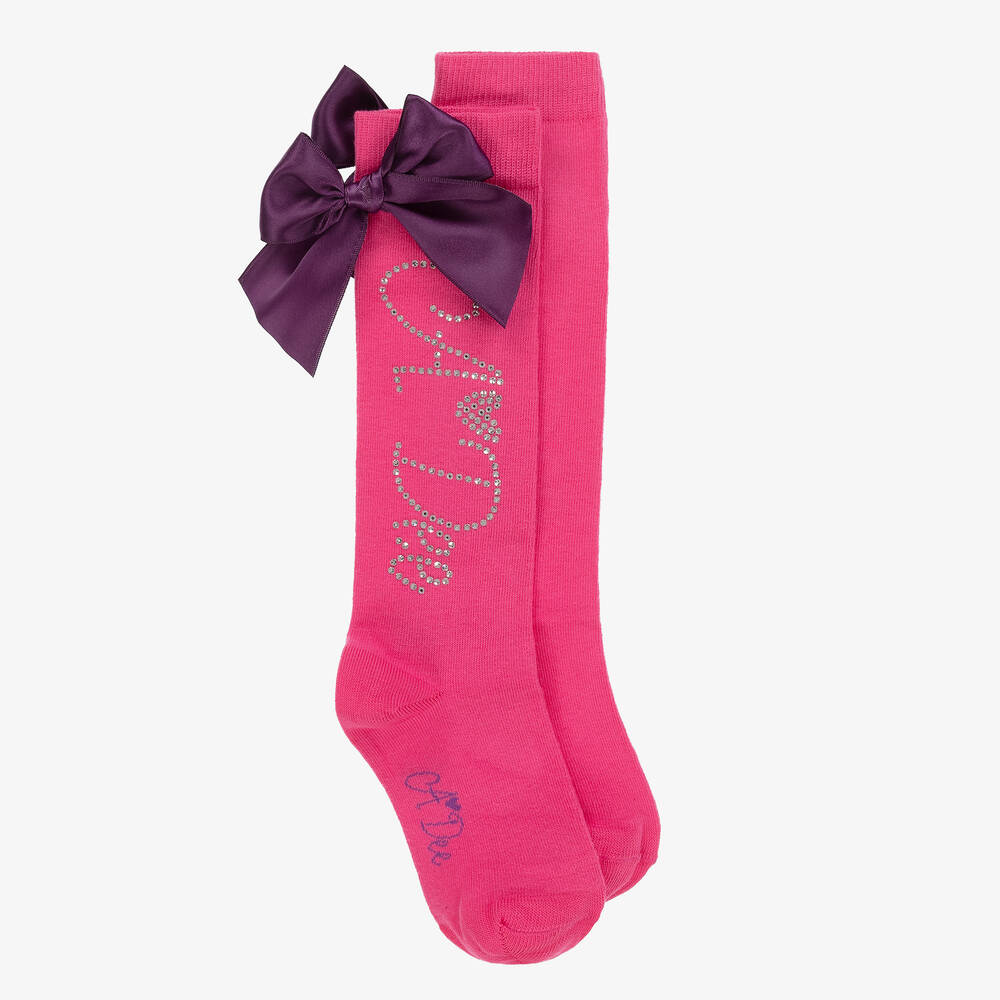 A Dee - Girls Pink Cotton Knit Knee Socks | Childrensalon