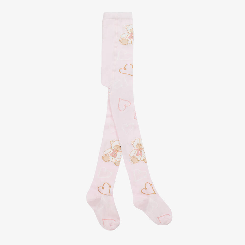 A Dee - Girls Pink Cotton Knit Tights | Childrensalon