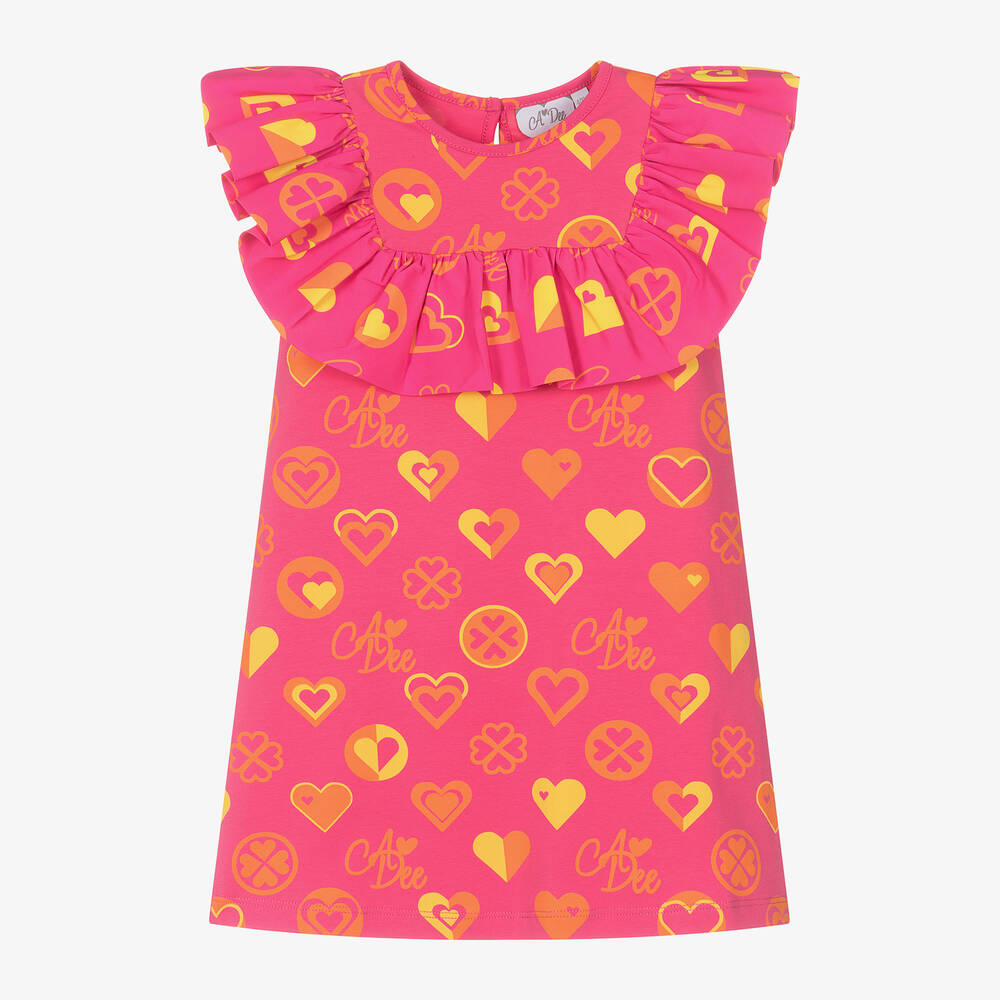 A Dee - Girls Pink Cotton Ruffle Heart Dress | Childrensalon