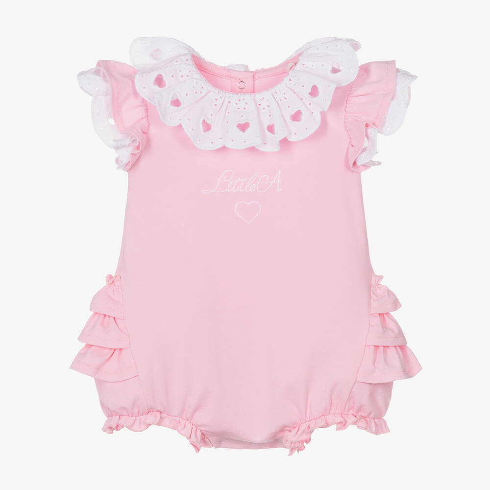 A Dee - Girls Pink Cotton Ruffle Shortie | Childrensalon