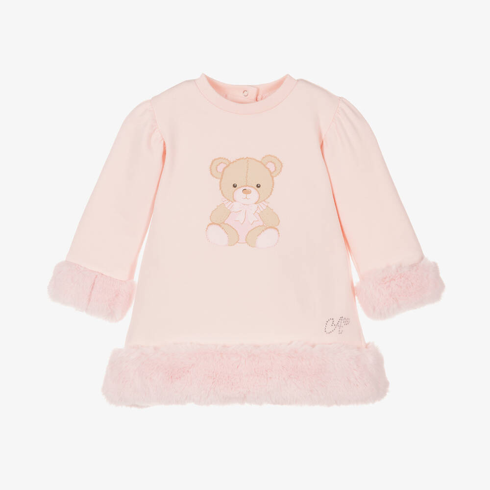 A Dee - Girls Pink Cotton Teddy Bear Dress | Childrensalon