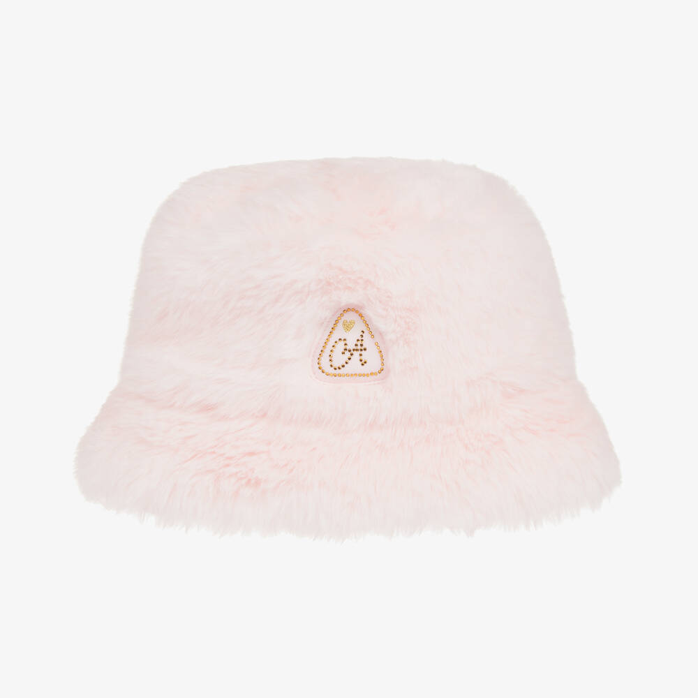 A Dee - Girls Pink Faux Fur Bucket Hat | Childrensalon