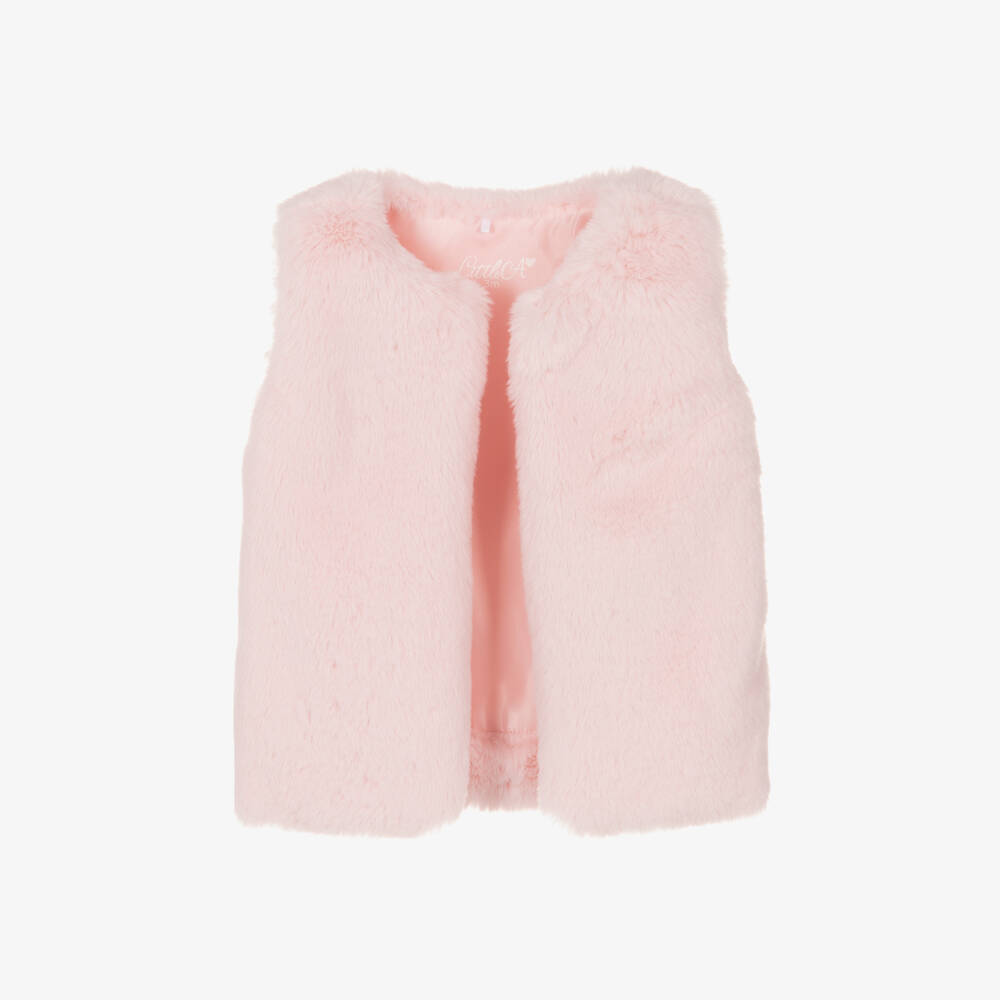 A Dee - Girls Pink Faux Fur Gilet | Childrensalon