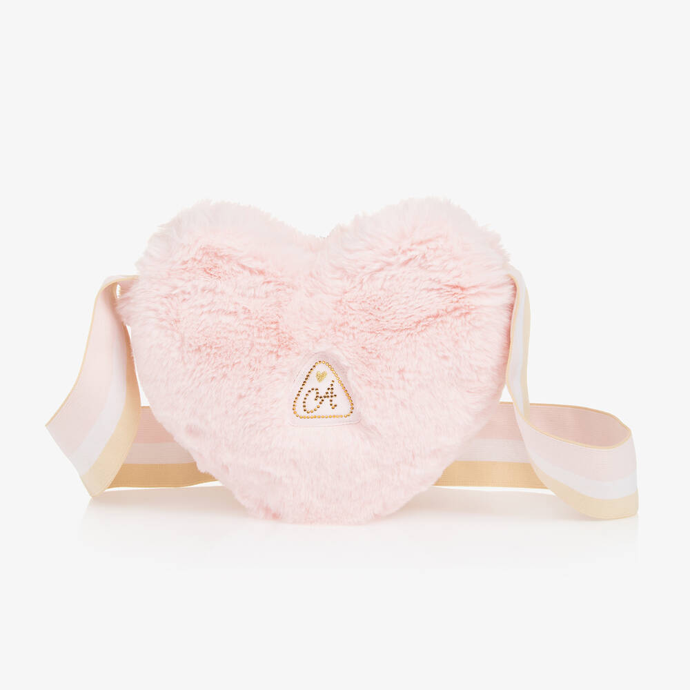 A Dee - Girls Pink Faux Fur Heart Bag (21cm) | Childrensalon