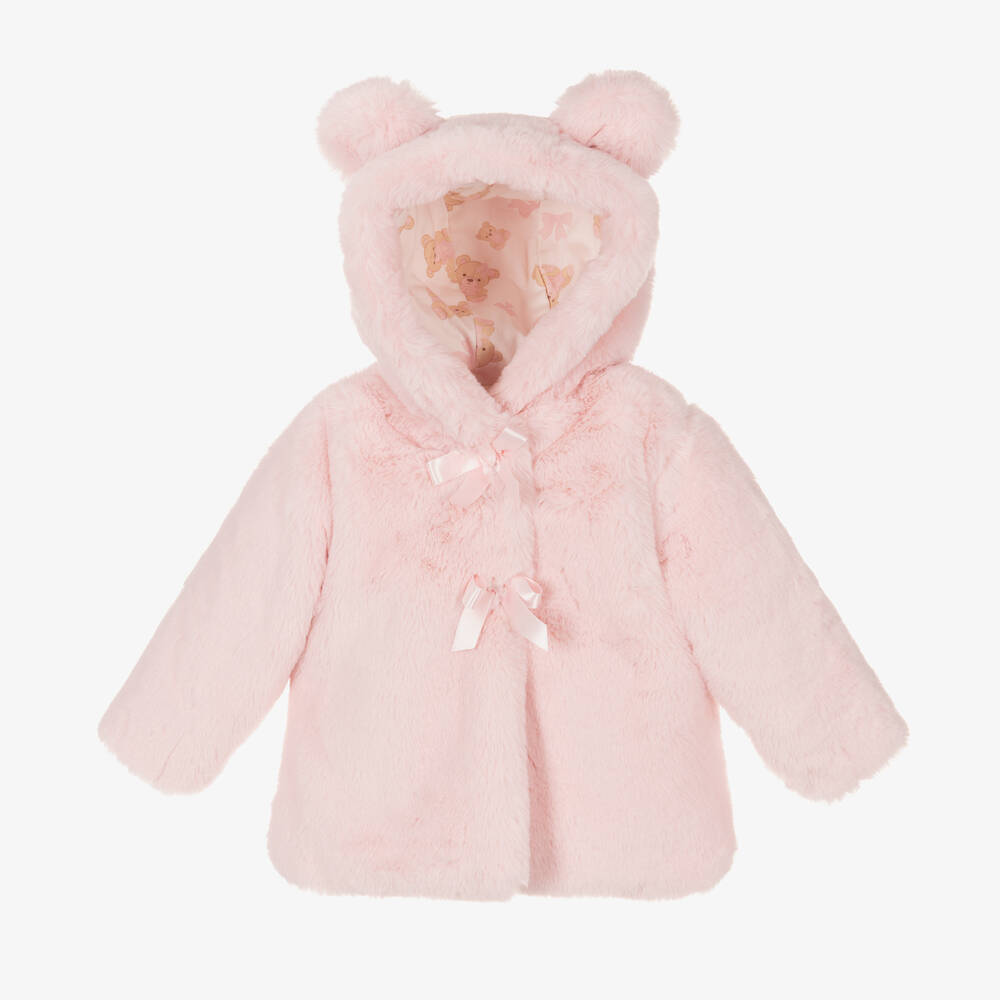 A Dee - Girls Pink Faux Fur Hooded Coat | Childrensalon