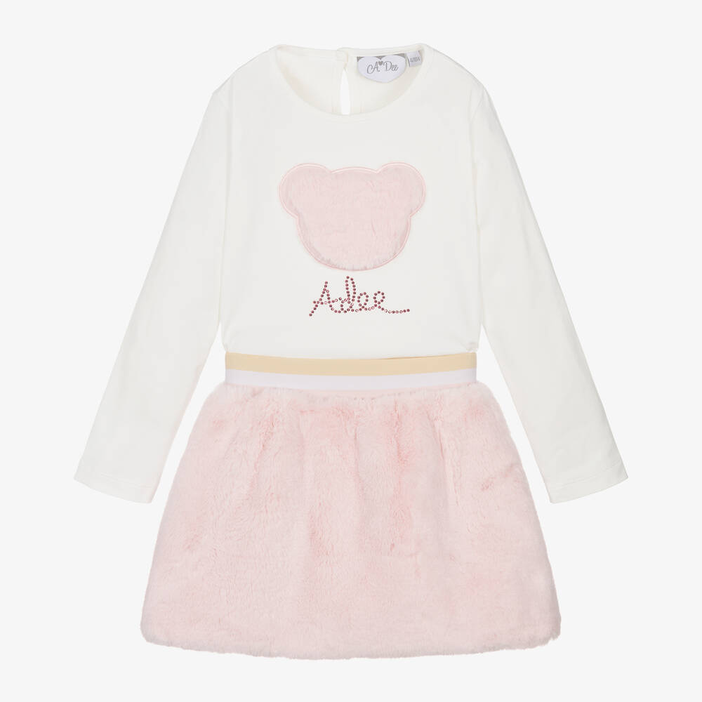 A Dee - Girls Pink Faux Fur Skirt Set | Childrensalon