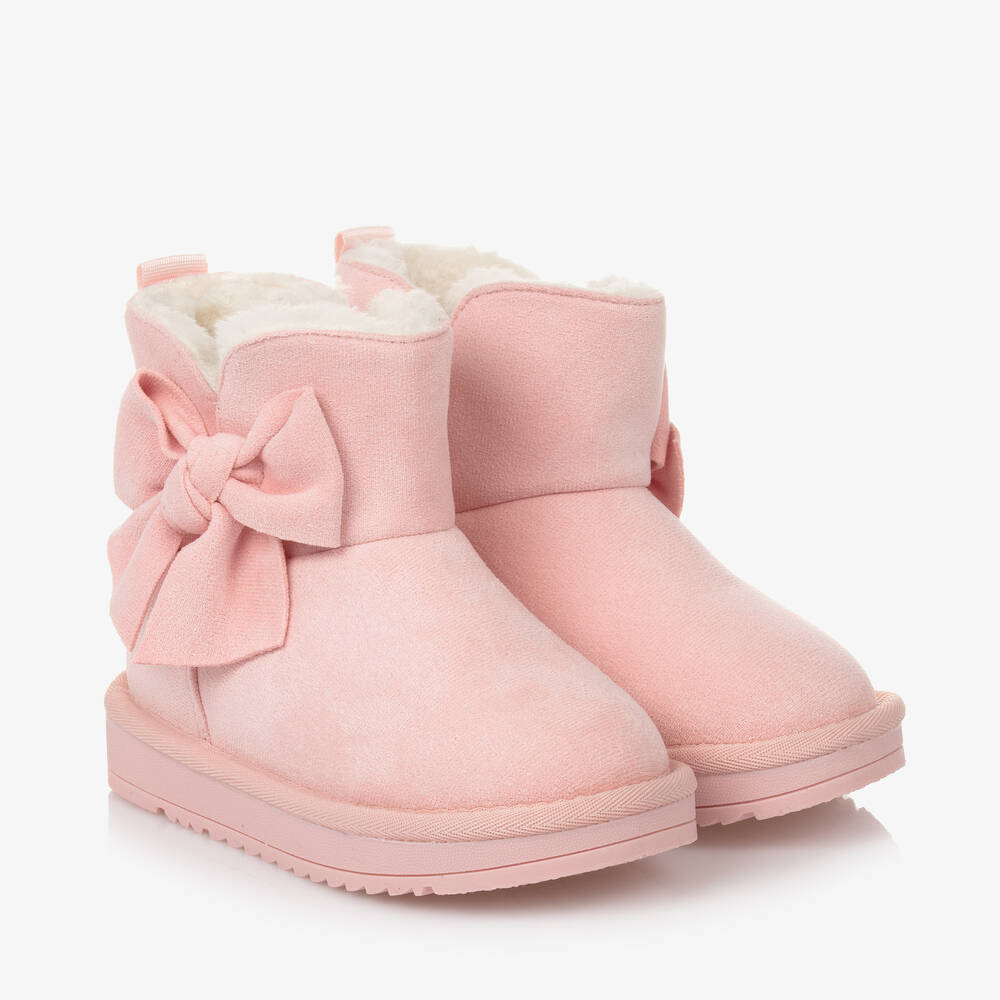 A Dee - Girls Pink Faux Suede Bow Boots | Childrensalon