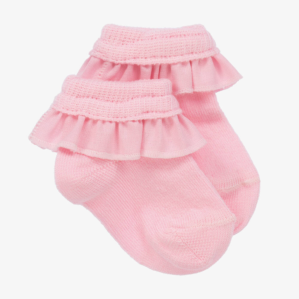 A Dee - Girls Pink Frilly Cotton Socks | Childrensalon