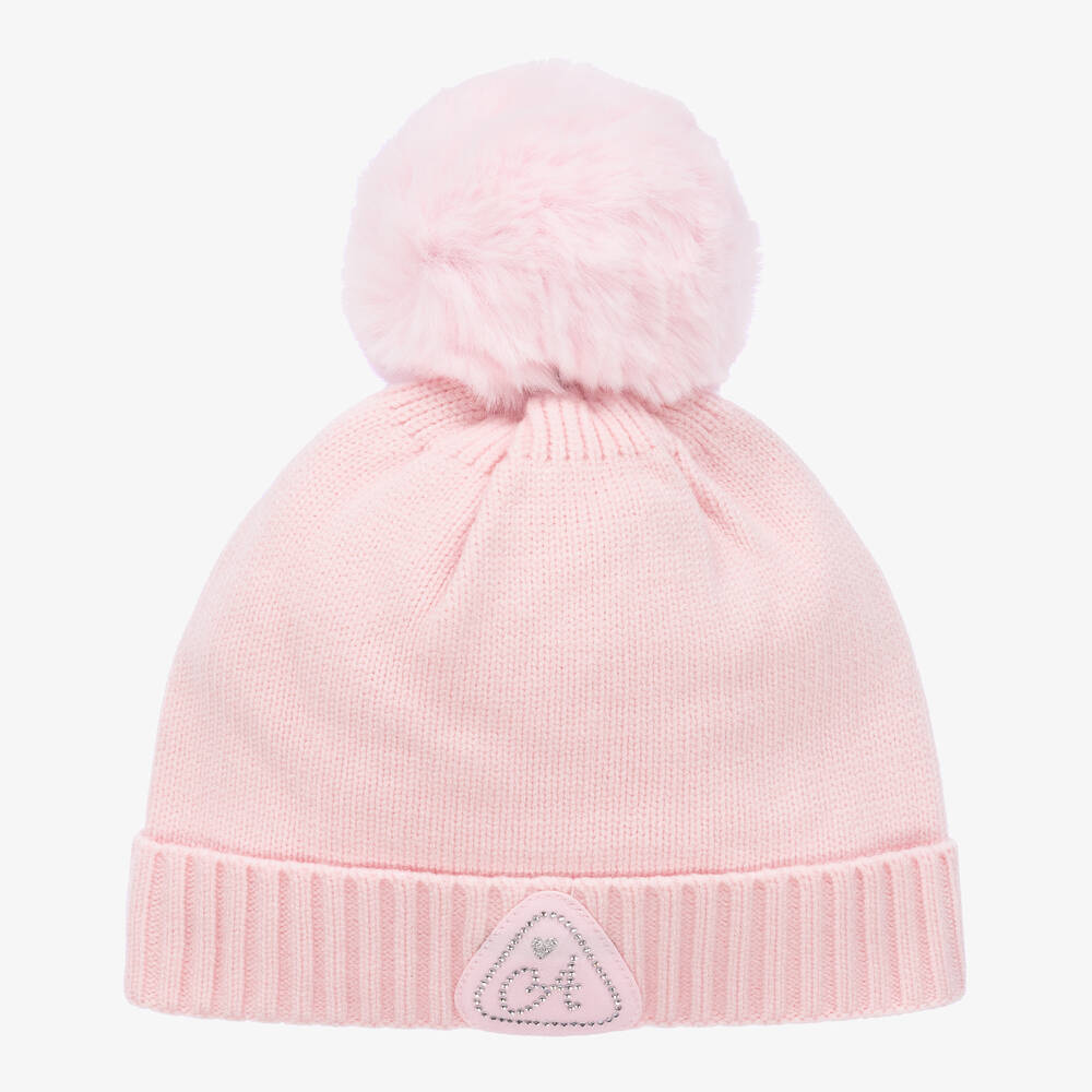 A Dee - Girls Pink Knitted Pom-Pom Hat | Childrensalon