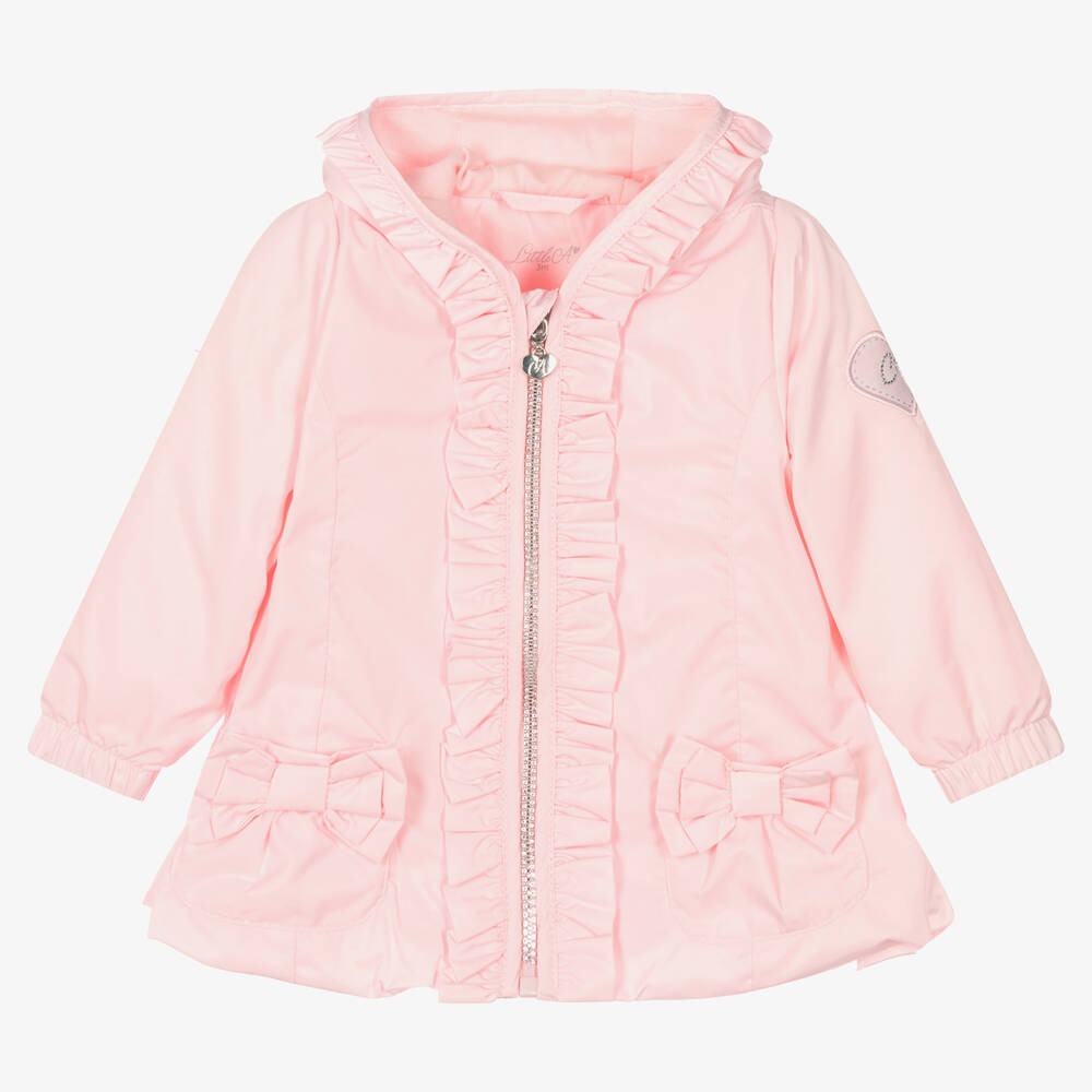 A Dee Babies' Girls Pink Ruffle Hooded Coat