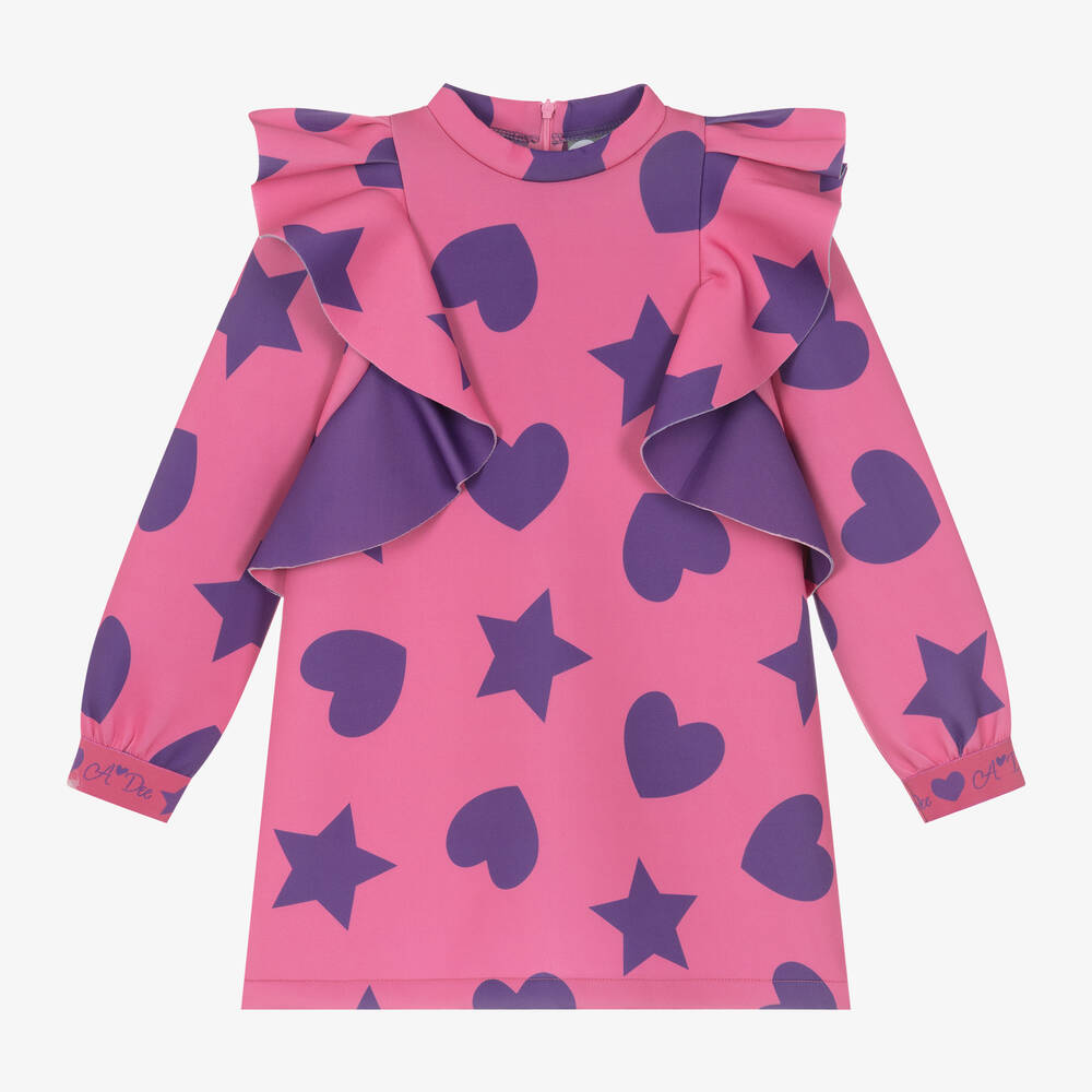 A Dee - Girls Pink Ruffle Scuba Dress | Childrensalon