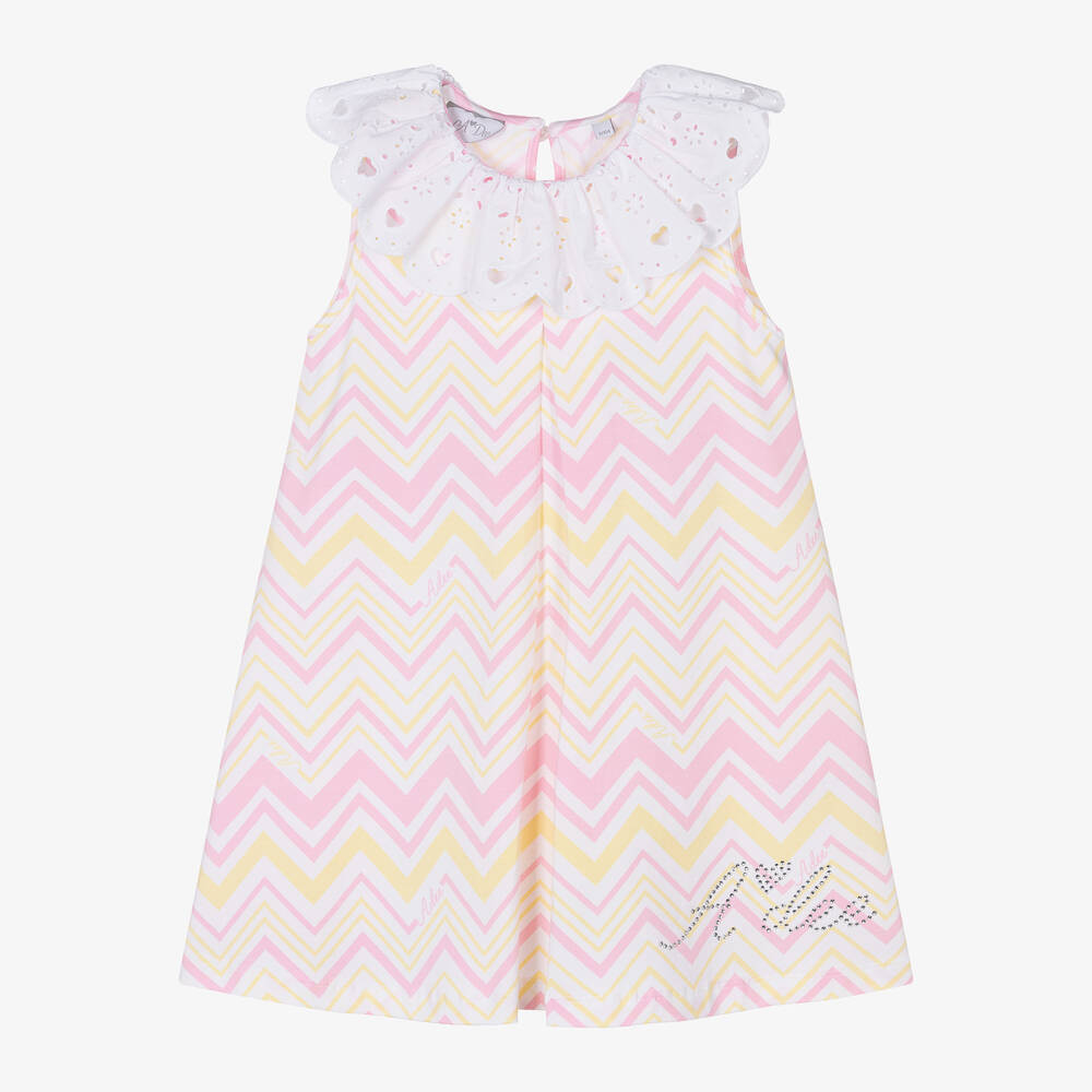 A Dee - Girls Pink & Yellow Cotton Dress | Childrensalon