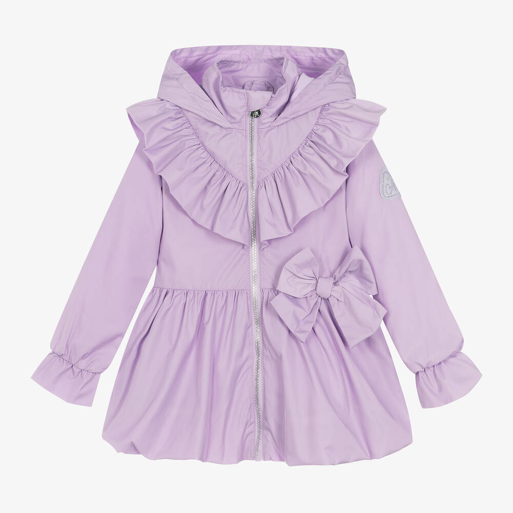 A Dee - Girls Purple Bow Hooded Coat | Childrensalon