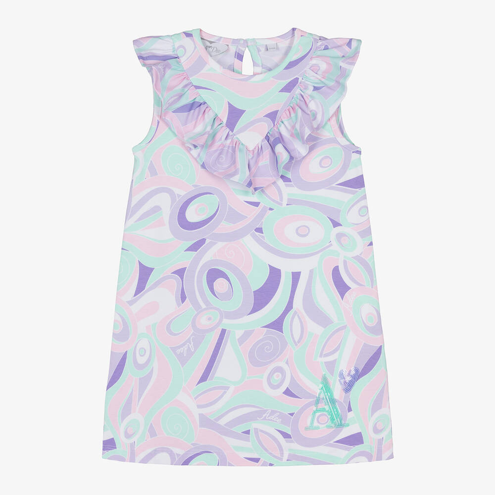 A Dee - Girls Purple Cotton Abstract Dress | Childrensalon