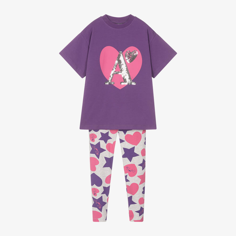 A Dee - Girls Purple Cotton Leggings Set | Childrensalon