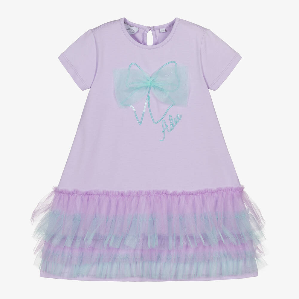A Dee - Girls Purple Cotton Ruffle Dress | Childrensalon