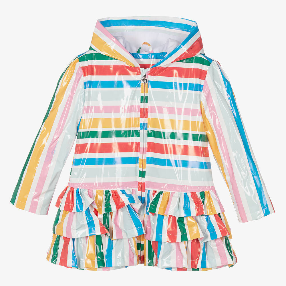 A Dee - Girls Rainbow Stripe Hooded Coat | Childrensalon