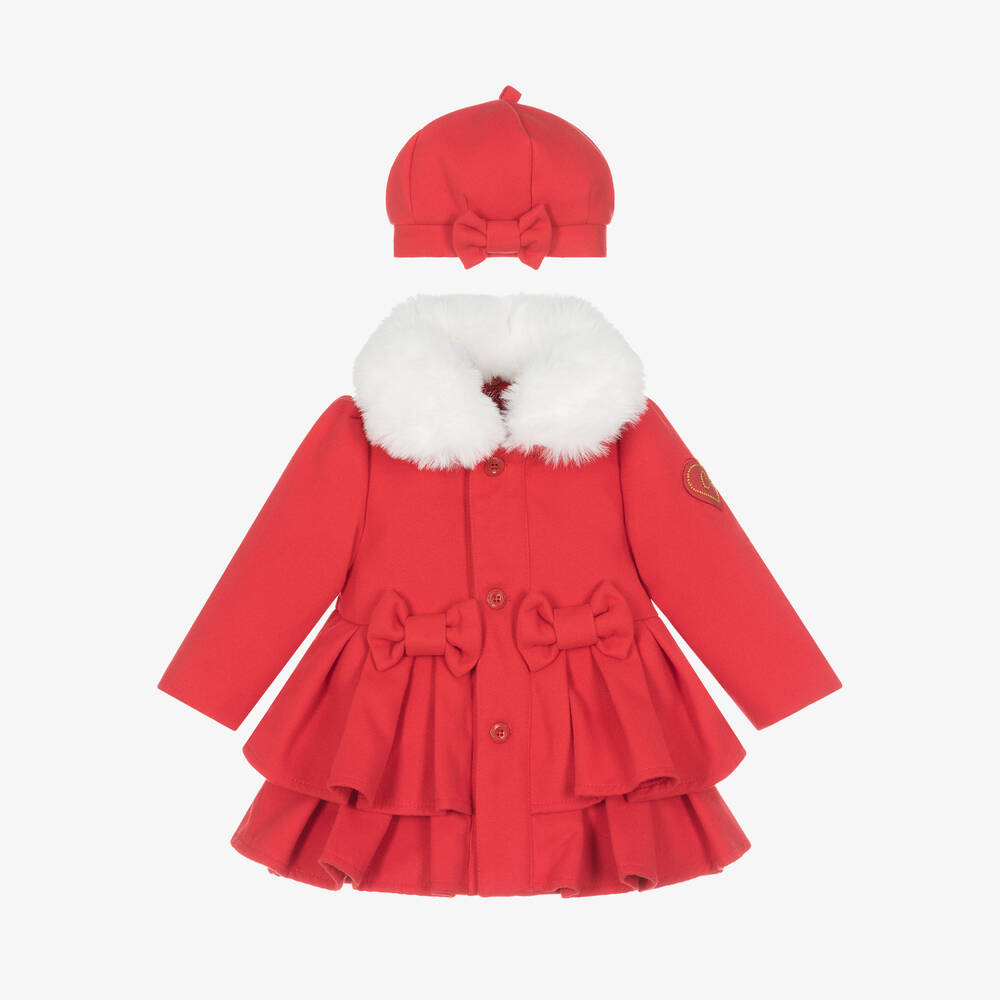 A Dee - Girls Red Coat & Hat Set | Childrensalon