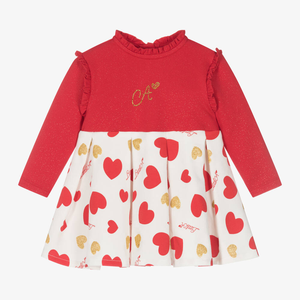 A Dee - Girls Red Heart Print Cotton Dress | Childrensalon