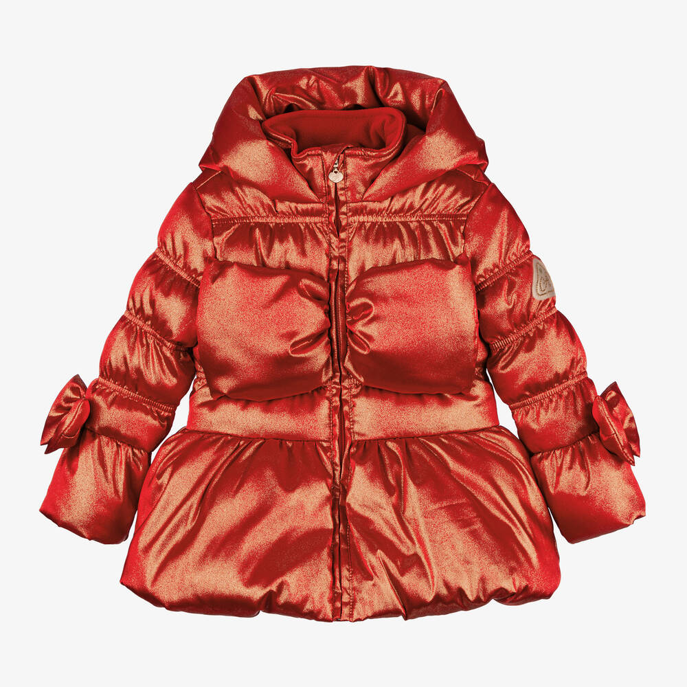 A Dee - Girls Red Hooded Puffer Coat | Childrensalon