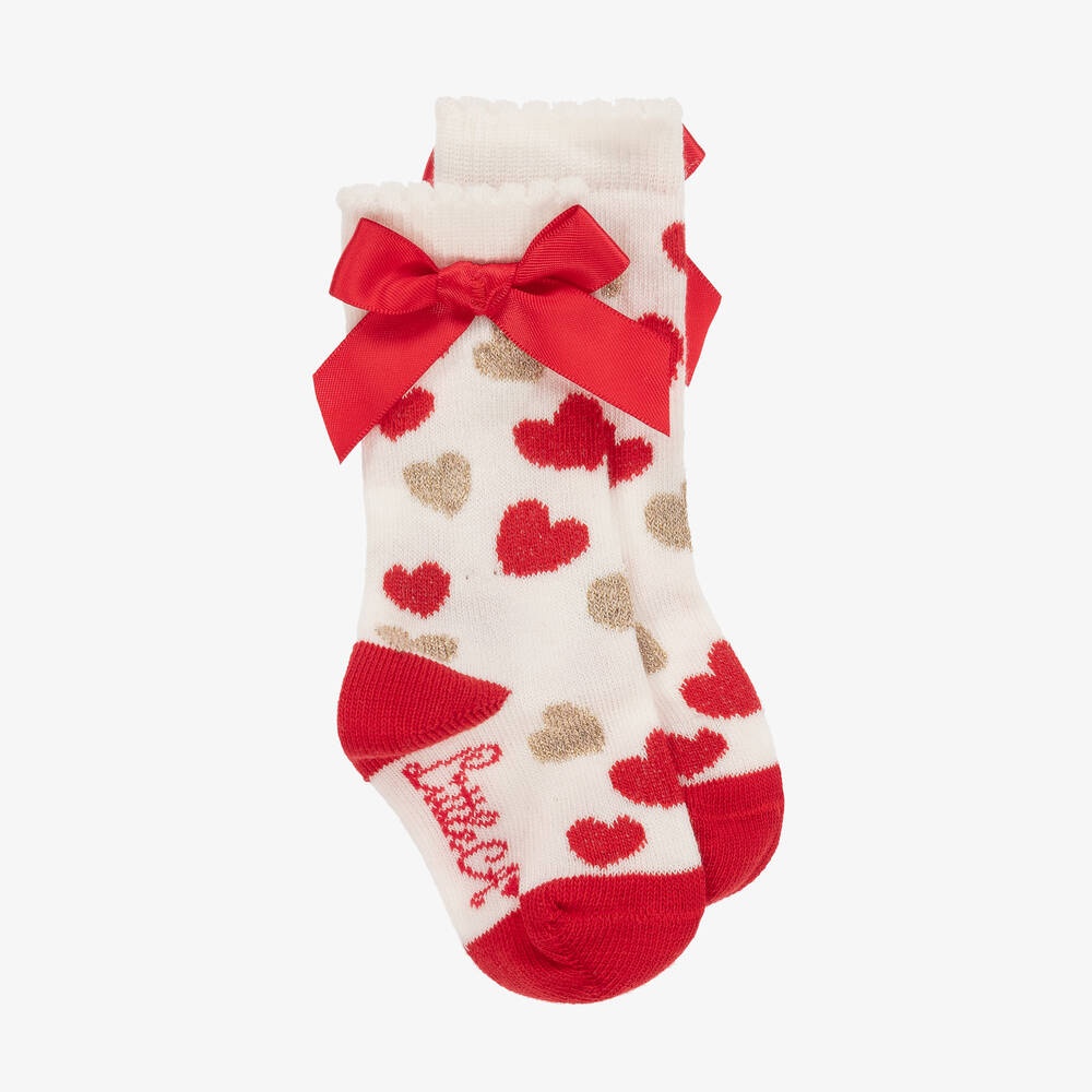 A Dee - Girls Red & Ivory Cotton Socks | Childrensalon