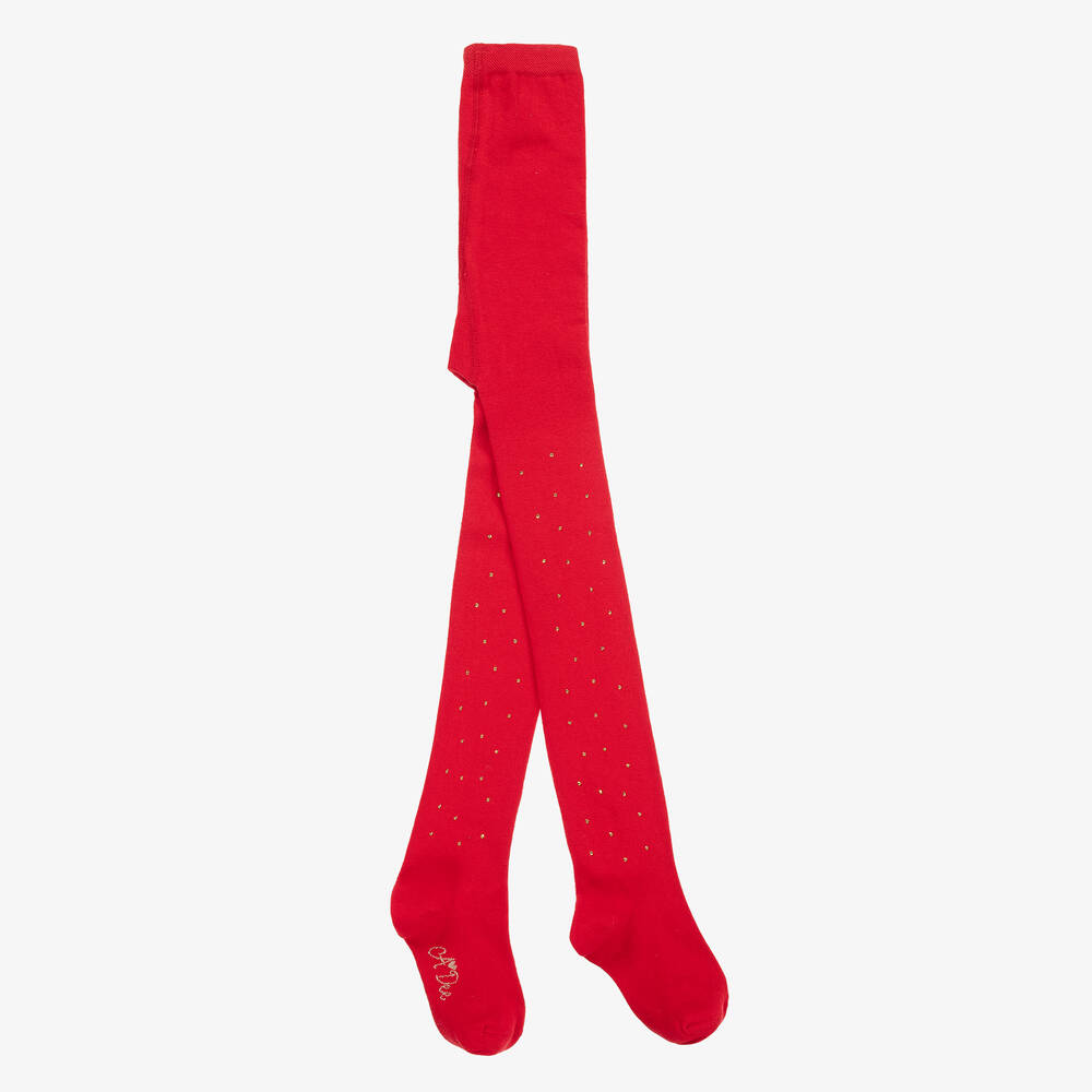 A Dee - Girls Red Knit Diamanté Tights | Childrensalon