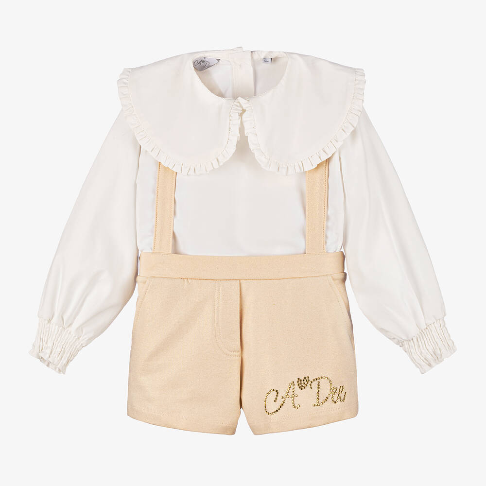 A Dee - Girls Shimmery Beige Shorts Set | Childrensalon